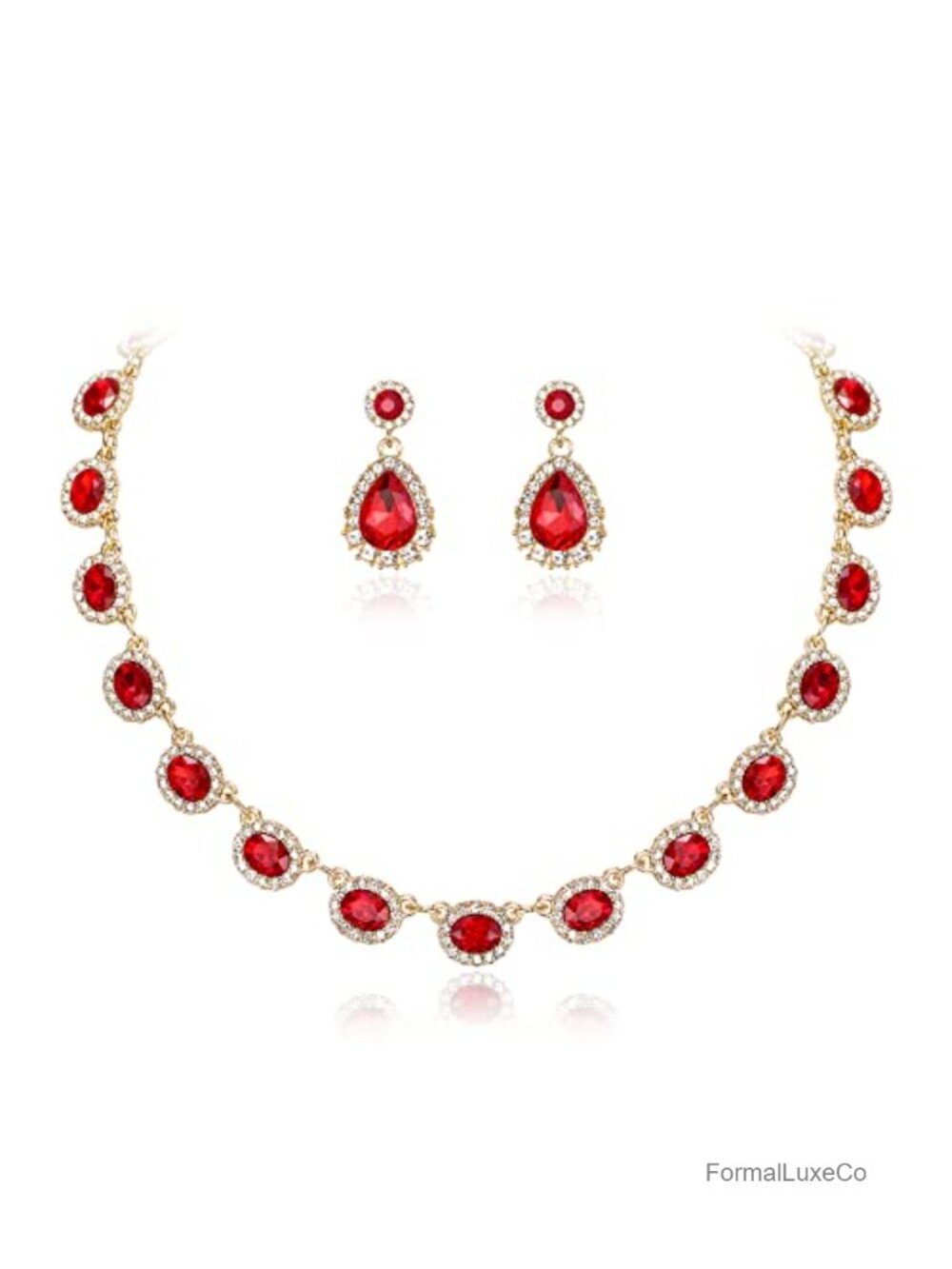 Wedding Jewelry Set Rhinestone Crystal Collar Necklace Dangle Earrings for